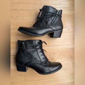 Luca Ferri Black Genuine Leather Lace-Up Ankle Boots - Size 7